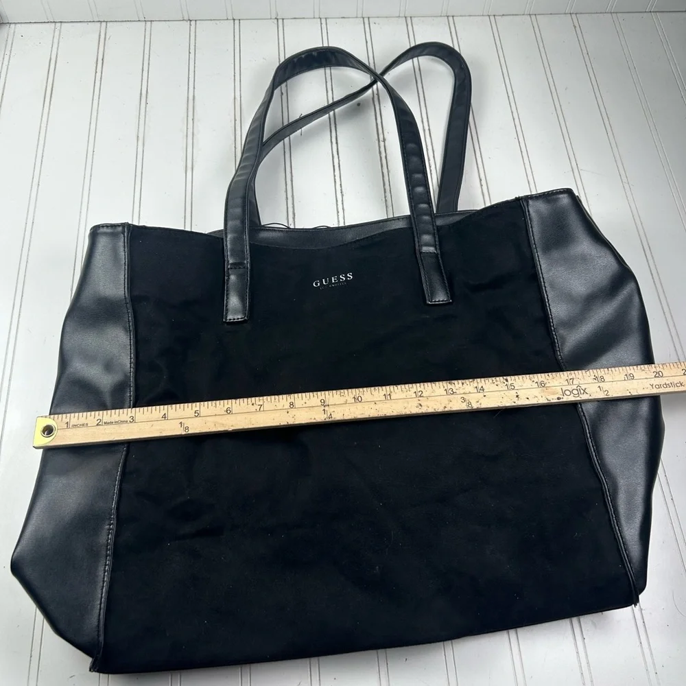 GUESS Y2K Black Suede Large Tote Bag Purse Bundle Wallet Sunglasses Case 3Pc - Picture 12 of 13